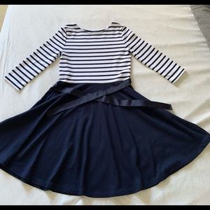 New Polo Ralph Lauren girls’ striped dress in white and navy blue